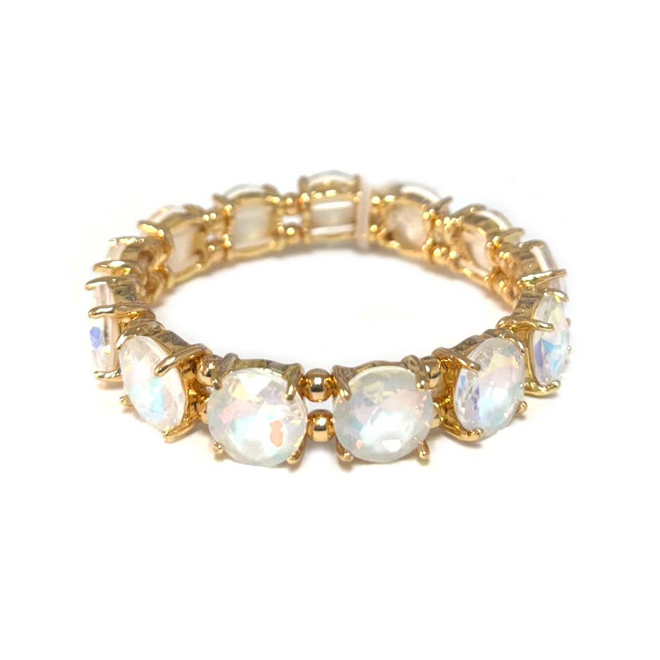 12MM Round Cut Glass Crystal Linked Stretch Bracelet