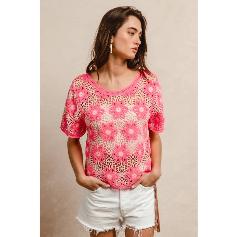 FLOWER CROCHET KNIT TOP
