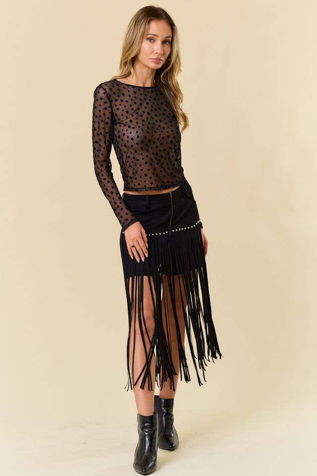 STAR FLOCKING SHEER MESH LAYERING TOP