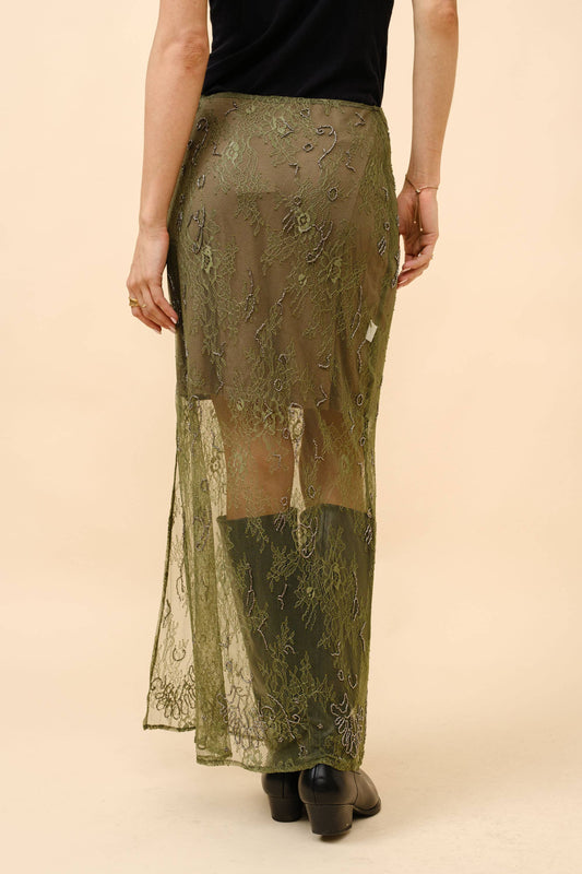 Beaded Embellished Lace Maxi Skirt