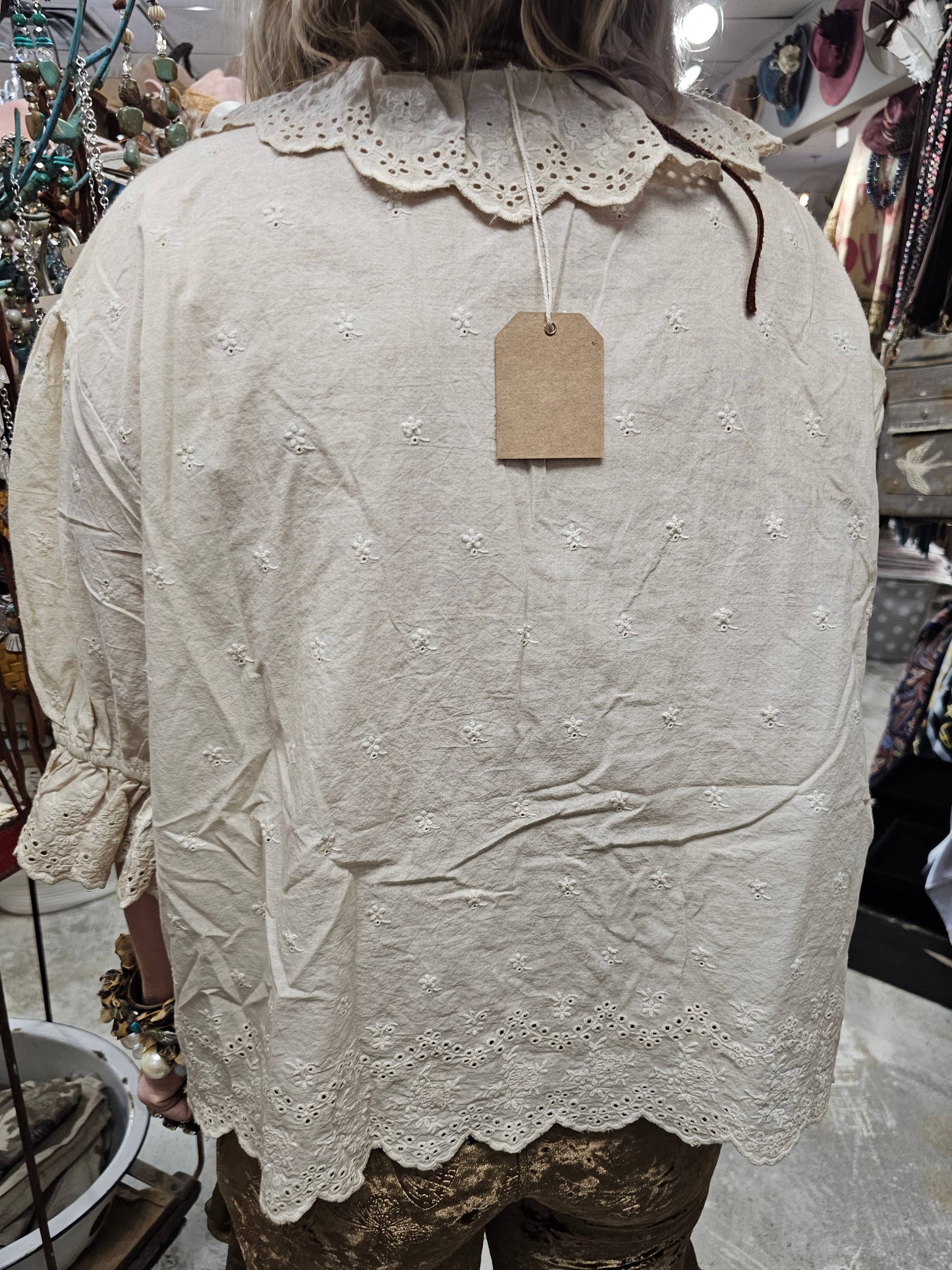 Eyelet Linen Cream Top