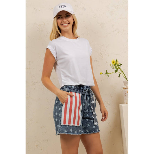 FREEDOM PATCH DENIM SHORTS
