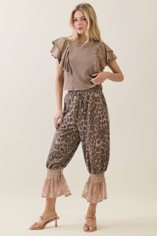 Leopard Print Lace Bloomer Pants