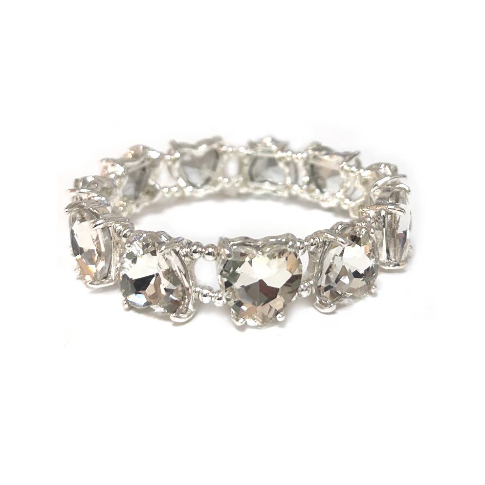 Love Heart Glass Crystal Bead Linked Stretch Bracelet