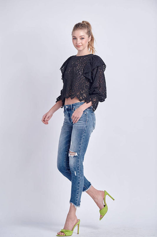 MID RISE STRETCH SKINNY STRAIGHT WITH FRAYED HEM JEANS