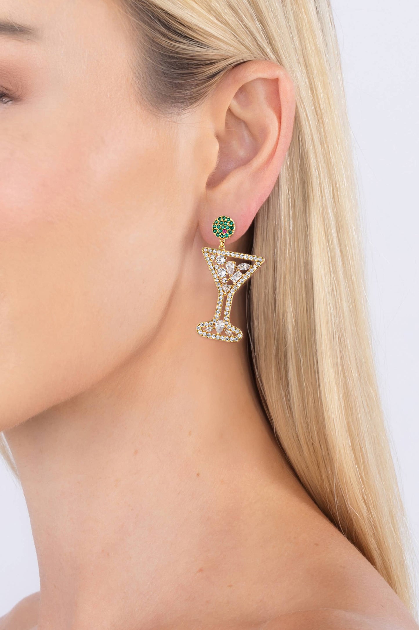 Dry Martini 18K Gold Plated CZ Drop Earrings