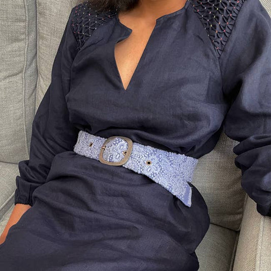 Azure Seas Embroidered Wool Belt