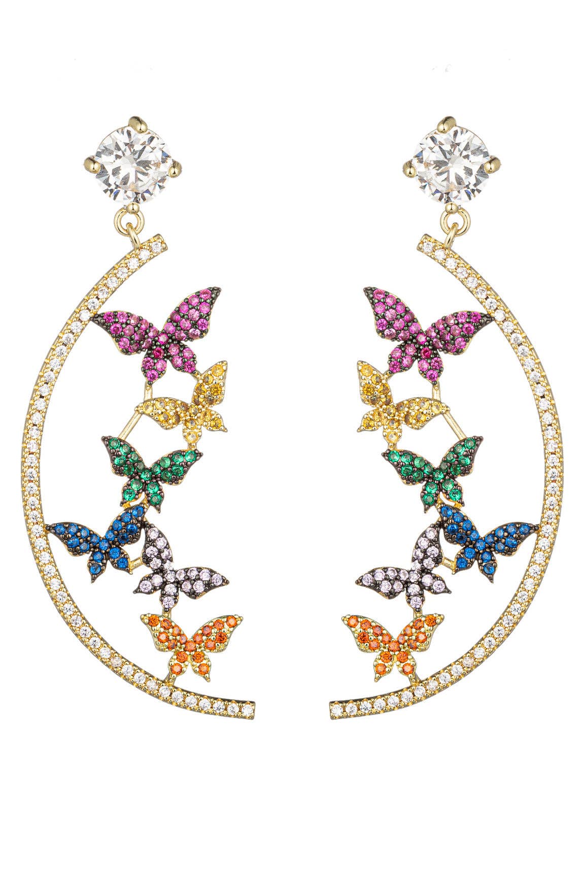 Double Butterfly CZ Drop Earrings