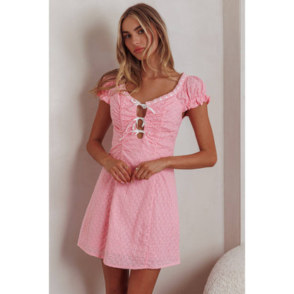 PINK SUNFLOWER DETAILS MINI DRESS