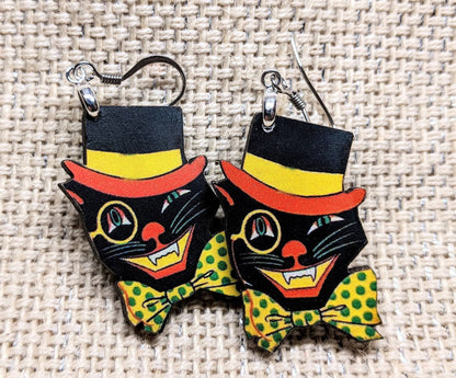 Monocle Cat  Halloween Cat Earrings