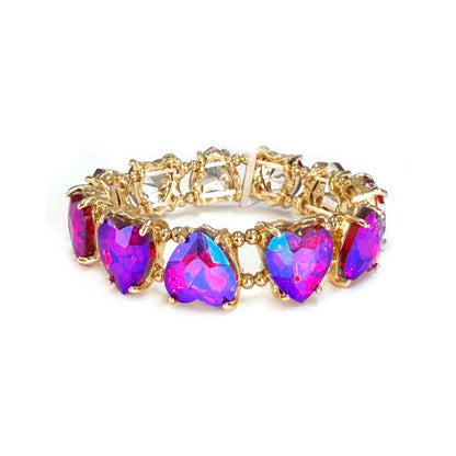 Love Heart Glass Crystal Bead Linked Stretch Bracelet