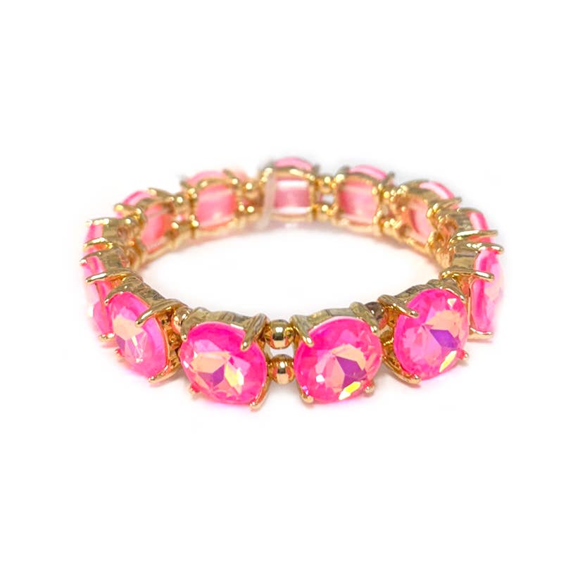 12MM Round Cut Glass Crystal Linked Stretch Bracelet