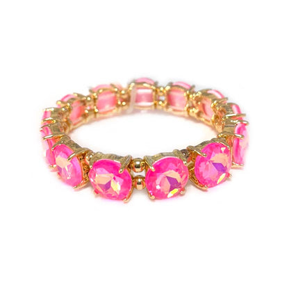 12MM Round Cut Glass Crystal Linked Stretch Bracelet