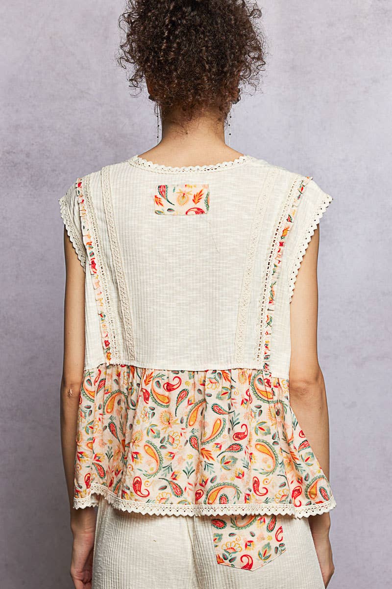 V-neck Floral Ruffle Sleeveless Top