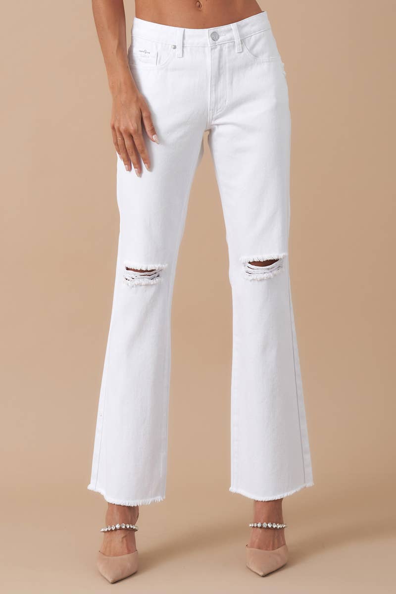 High Rise Slim Straight Relaxed White Denim