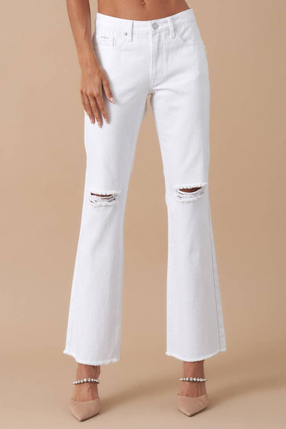 High Rise Slim Straight Relaxed White Denim