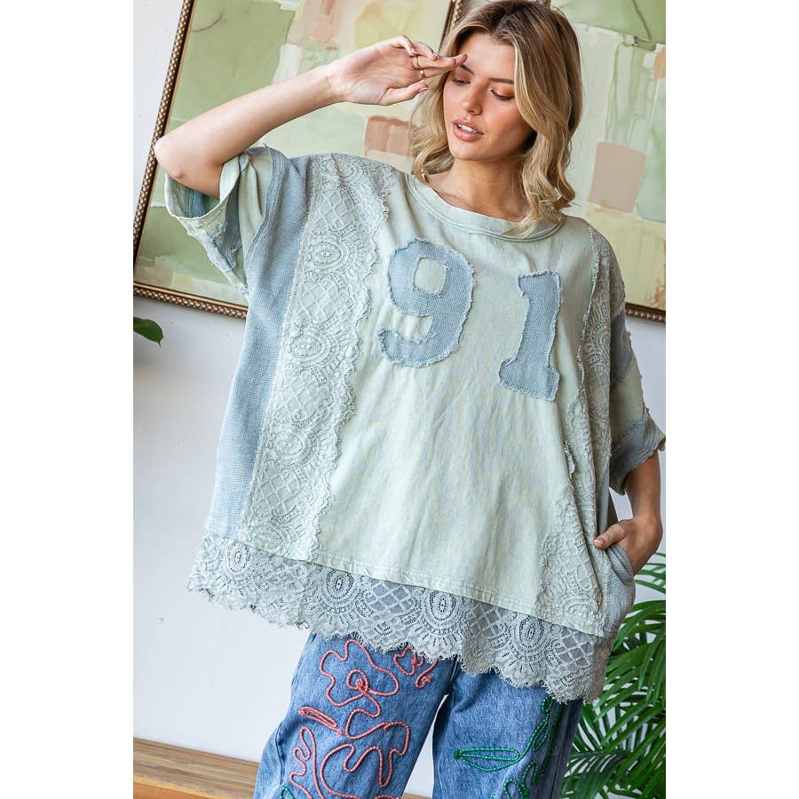 WASHED NUMBER PATCHWORK MIX MEDIA TEE