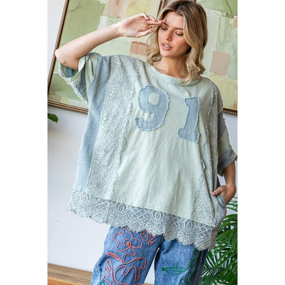 WASHED NUMBER PATCHWORK MIX MEDIA TEE