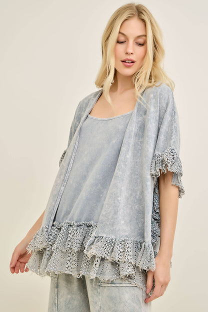 Mineral Washed Tiered Lace Cami Tank top Layering top