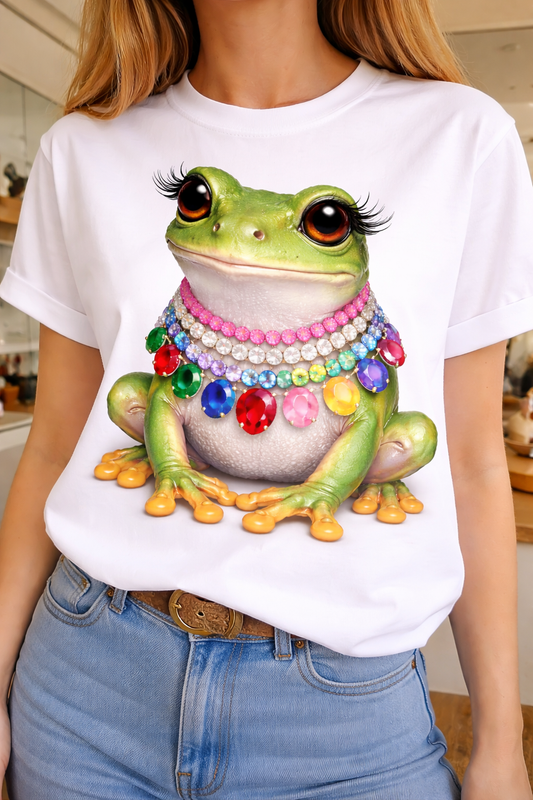 Jeweled Collar Frog on White or Natural Crew