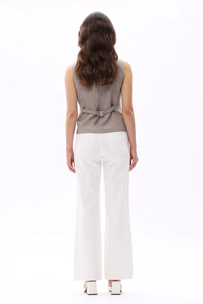 Mid Rise White Embroidered Lace Straight Leg Pants