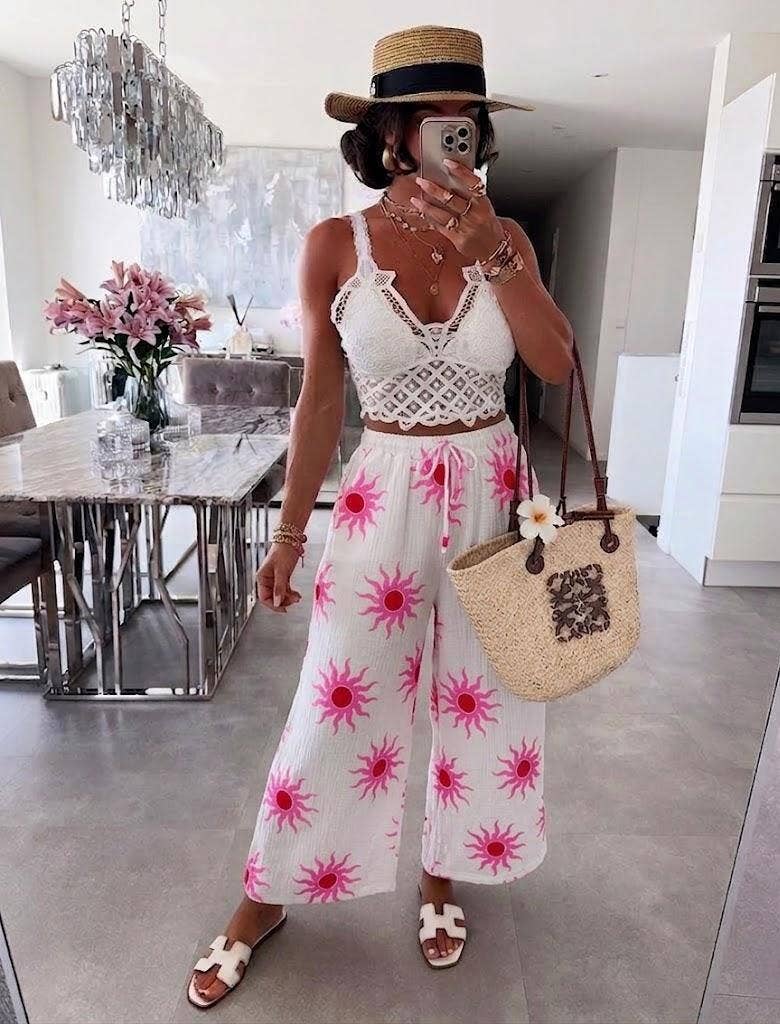Gauze Cotton Palazzo Pants White