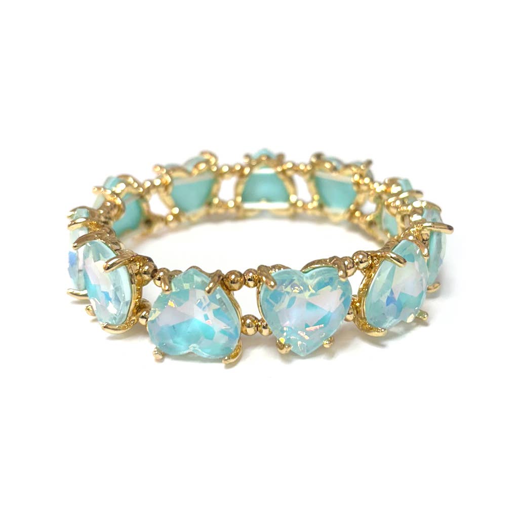 Love Heart Glass Crystal Bead Linked Stretch Bracelet