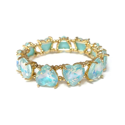 Love Heart Glass Crystal Bead Linked Stretch Bracelet
