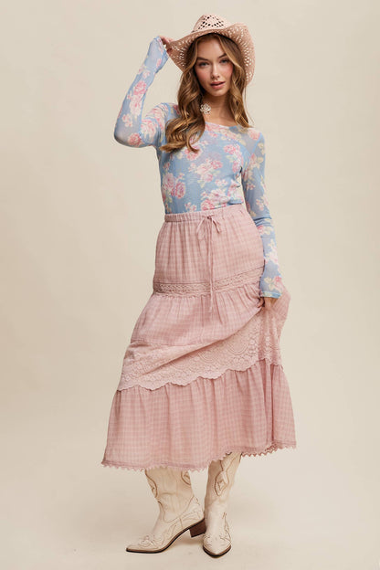 Floral Mesh Long Sleeve Layering Top