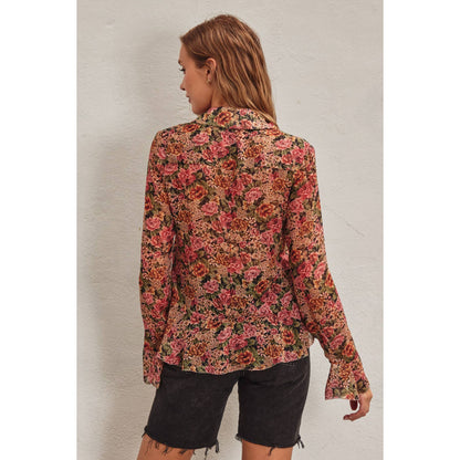 Vintage Rose Lurex Ruffled Blouse