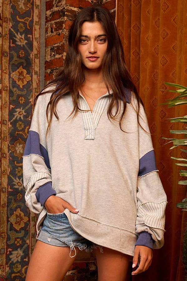 French Terry Collared Loose Fit Top