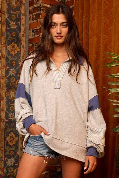 French Terry Collared Loose Fit Top