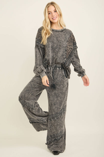 Mineral Washed  Leopard Fringe Terry Top
