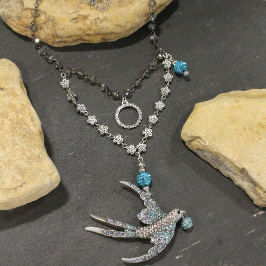 Wings Spread Baby Blue Bird Layered Necklace