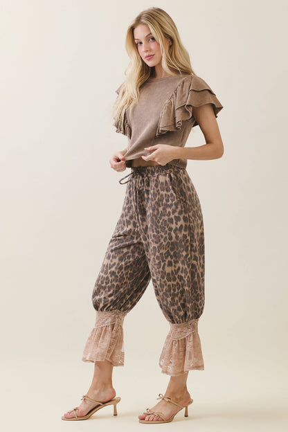 Leopard Print Lace Bloomer Pants
