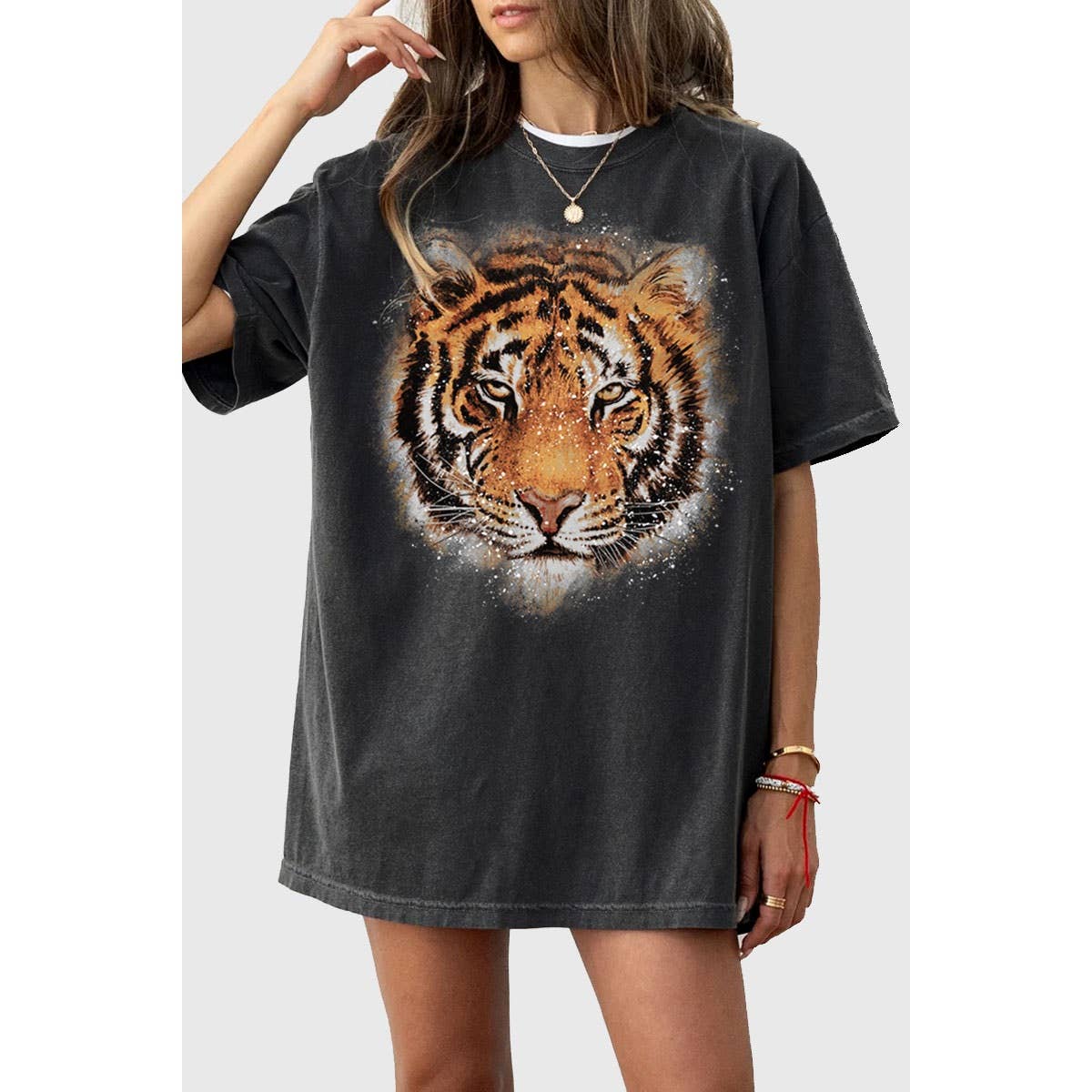 TIGER FACE OVERSIZED MINERAL GRAPHIC TEE