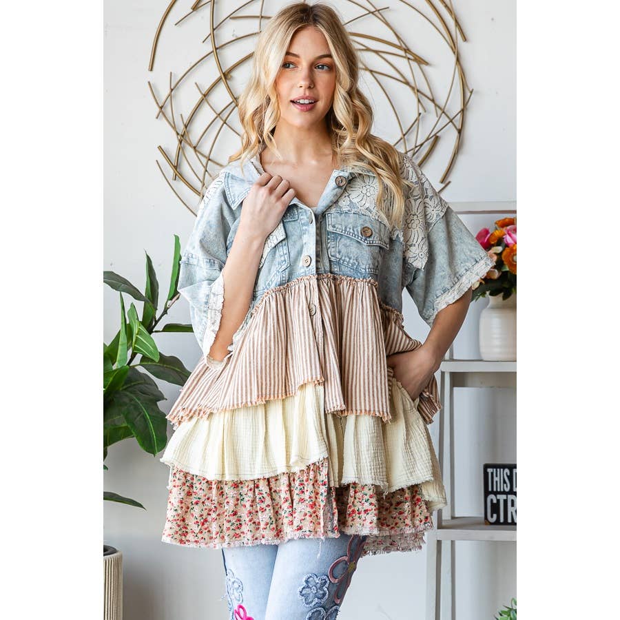 TIERED RUFFLE HOODED SHORT SLEEVE JACKET