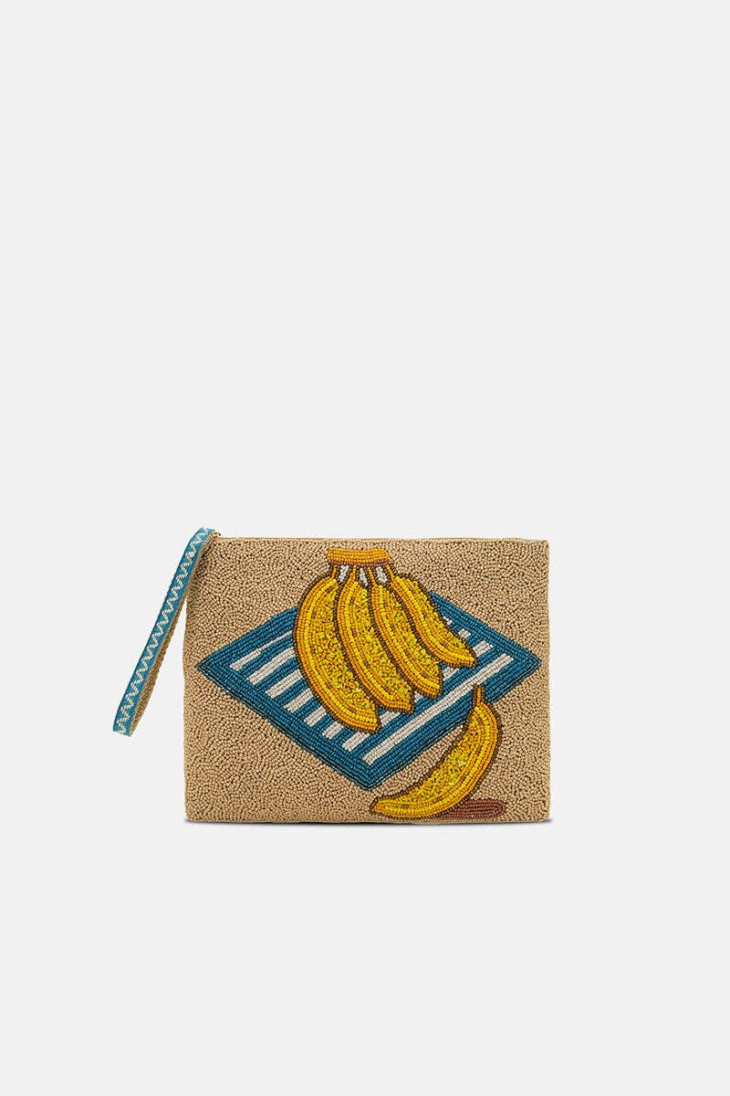 Tropical Harvest Banana Beaded Wristlet Clutch