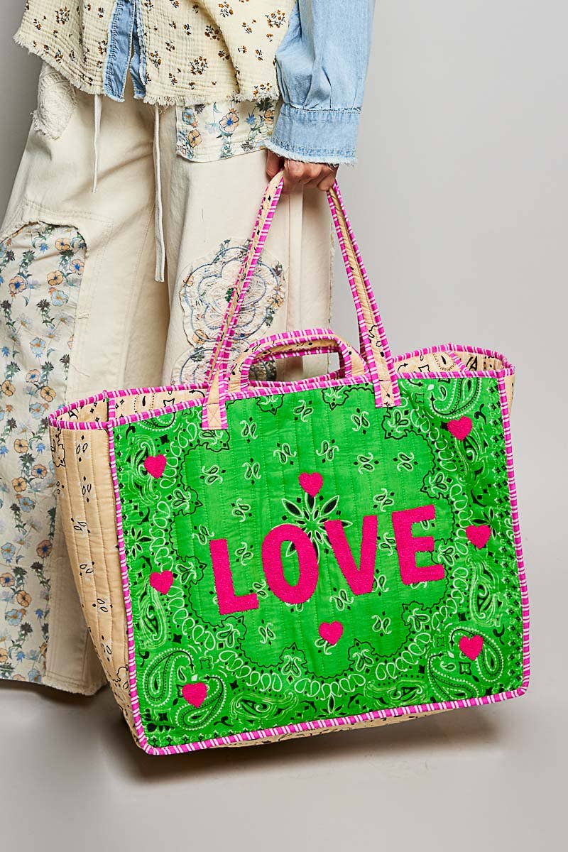 LOVE Bandana Quilted Tote Bag