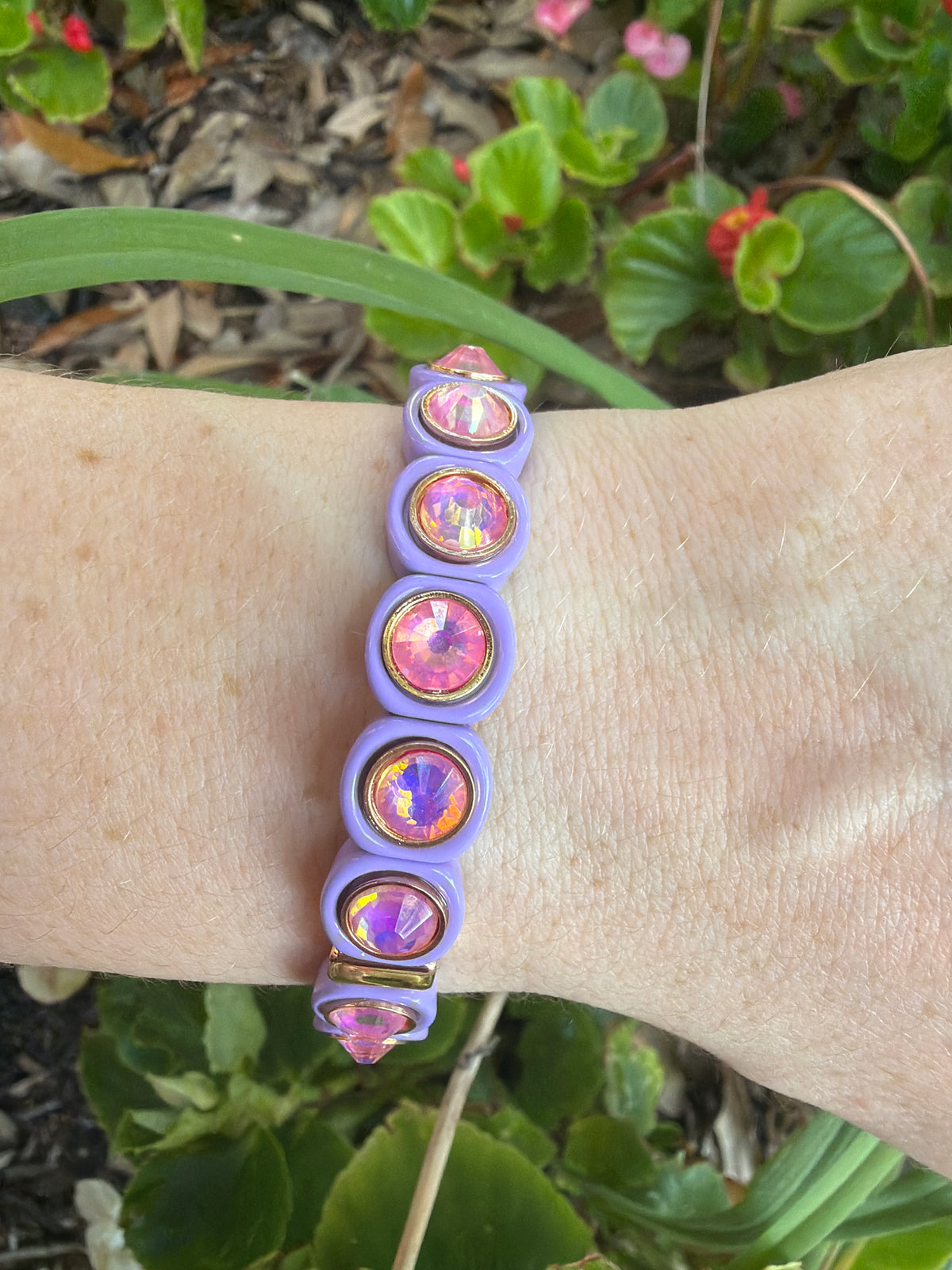 Purple and Pink Opal Enamel Stretch Bracelet