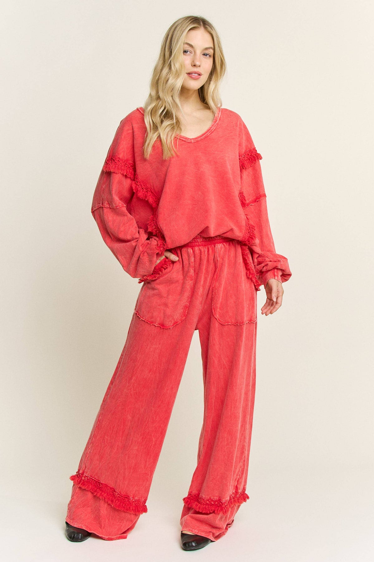 Mineral Washed Tassel Fringe Pants
