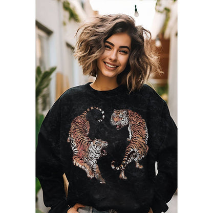 TWO TIGERS PRINT MINERAL GRAPHIC SWEATSHIRTS