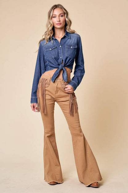 WESTERN TIE FRONT BUTTON DOWN  DENIM TOP
