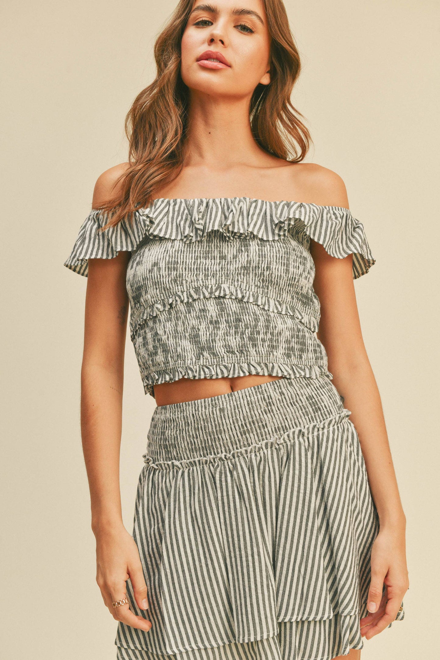 Striped Smocked Body Tied Top