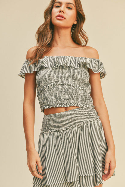Striped Smocked Body Tied Top