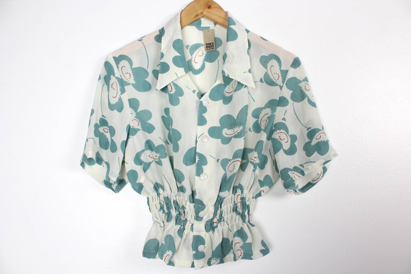 Vintage Short-Sleeve Button Up Blouse - Cinched