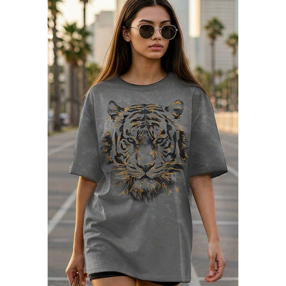 TIGER BIG FACE FOIL OVERSIZED MINERAL GRAPHIC TEE