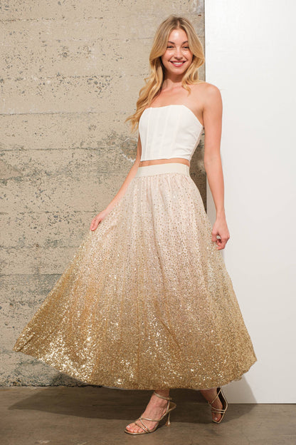 Gradient Sequin Embellished Maxi Tulle Skirt