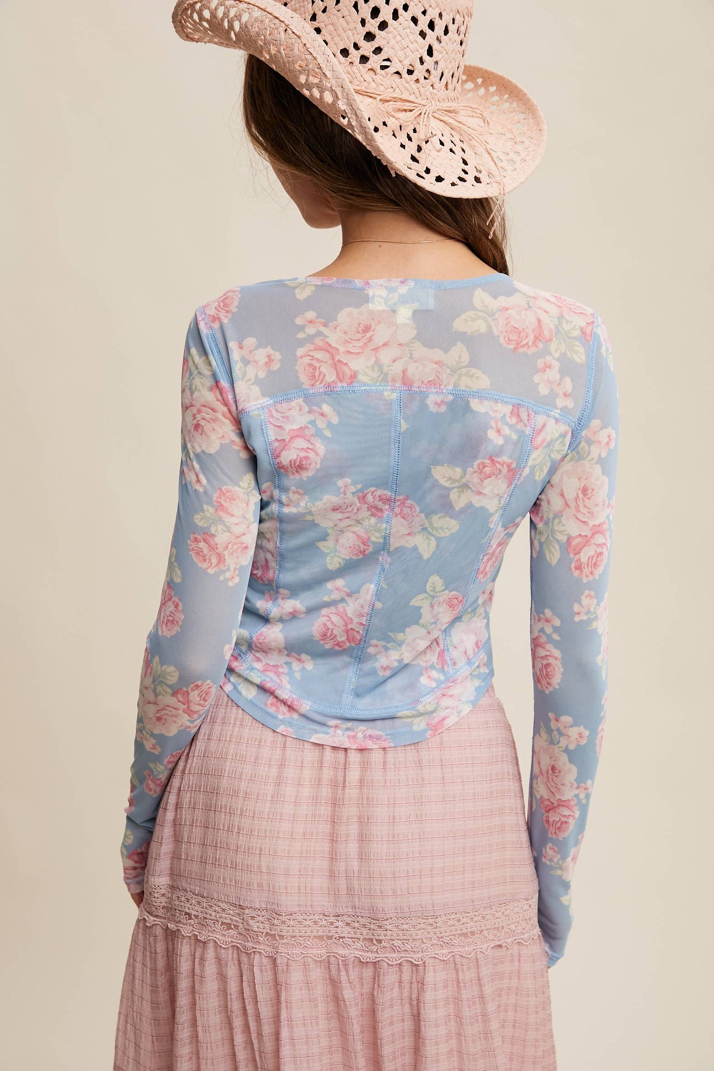 Floral Mesh Long Sleeve Layering Top