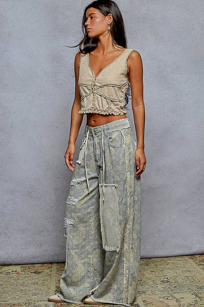 Stud Detailed Patchwork Denim Pants